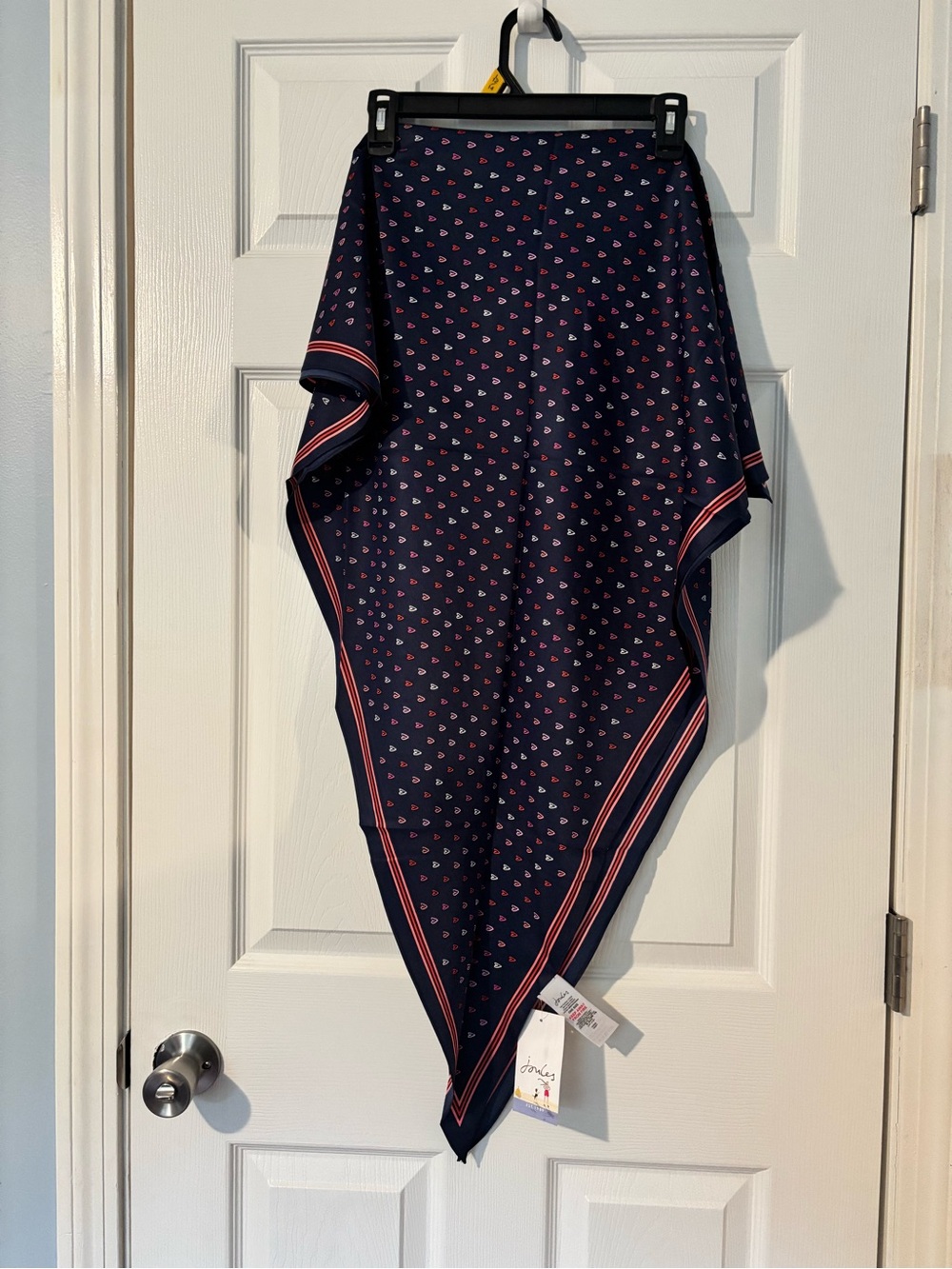 Joules Navy Scarf with Pink & Red Heart Motif